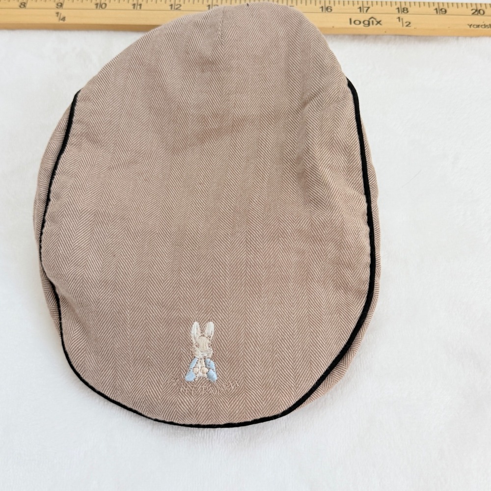 Peter Rabbit Flat Cap Newsboy Hat Kid 54cm Tan Herringbone Excellent Embroidered